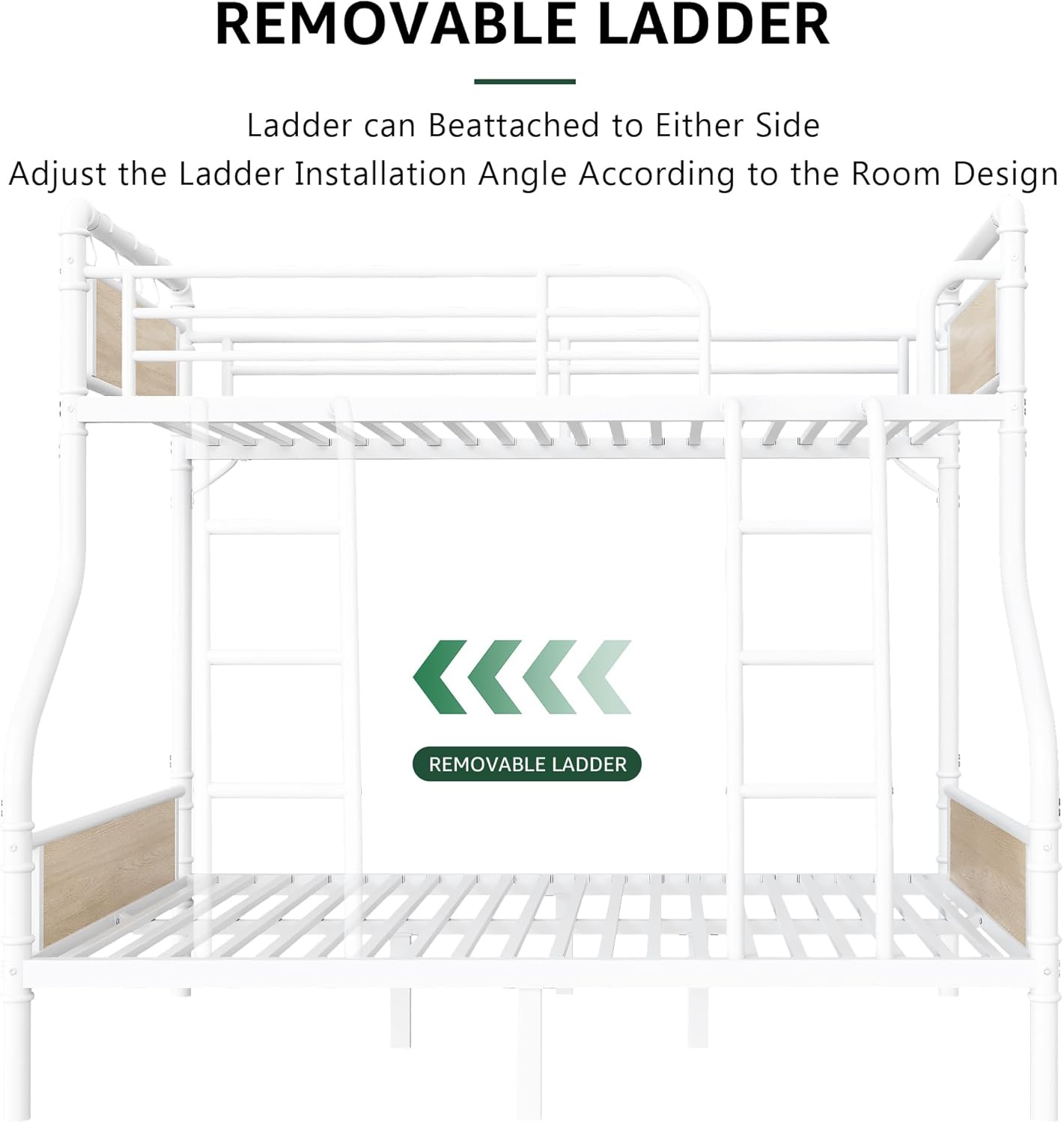 Metal Bunk Bed Twin Over Full, Industrial Bunkbeds Heavy Duty Bed with Safety Guard Rails and Space-Saving Design, Steel Bed for School, Bedroom (White)