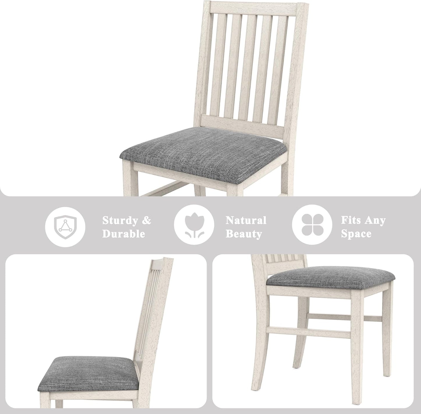 6-Piece Solid Wood Dining Table Set for 6, Modern Breakfast Dinette Kitchen Table with Chairs for Dining Room, Kitchen, Grey