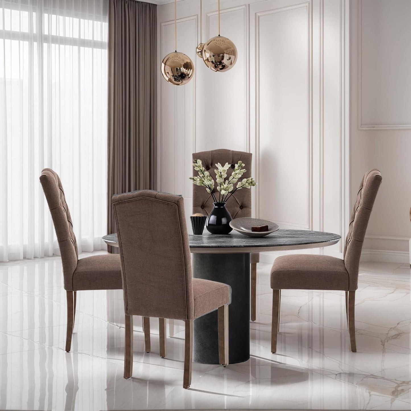 Tufted Upholstered Parsons Dining Chair Set Fabric Diner Accent Stylish Modern Kitchen Living Room with Button Sturdy Solid Wood Legs