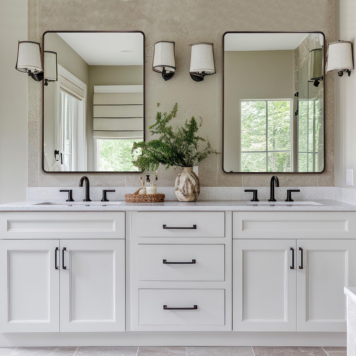 ANDY STAR 48x36 Inch Bronze Bathroom Mirror, Rounded Rectangle Oil Rubbed Bronze Mirrors for Bathroom,Tube Metal Framed, 1’’ Deep Wall Mounted Vertically/Horizontal