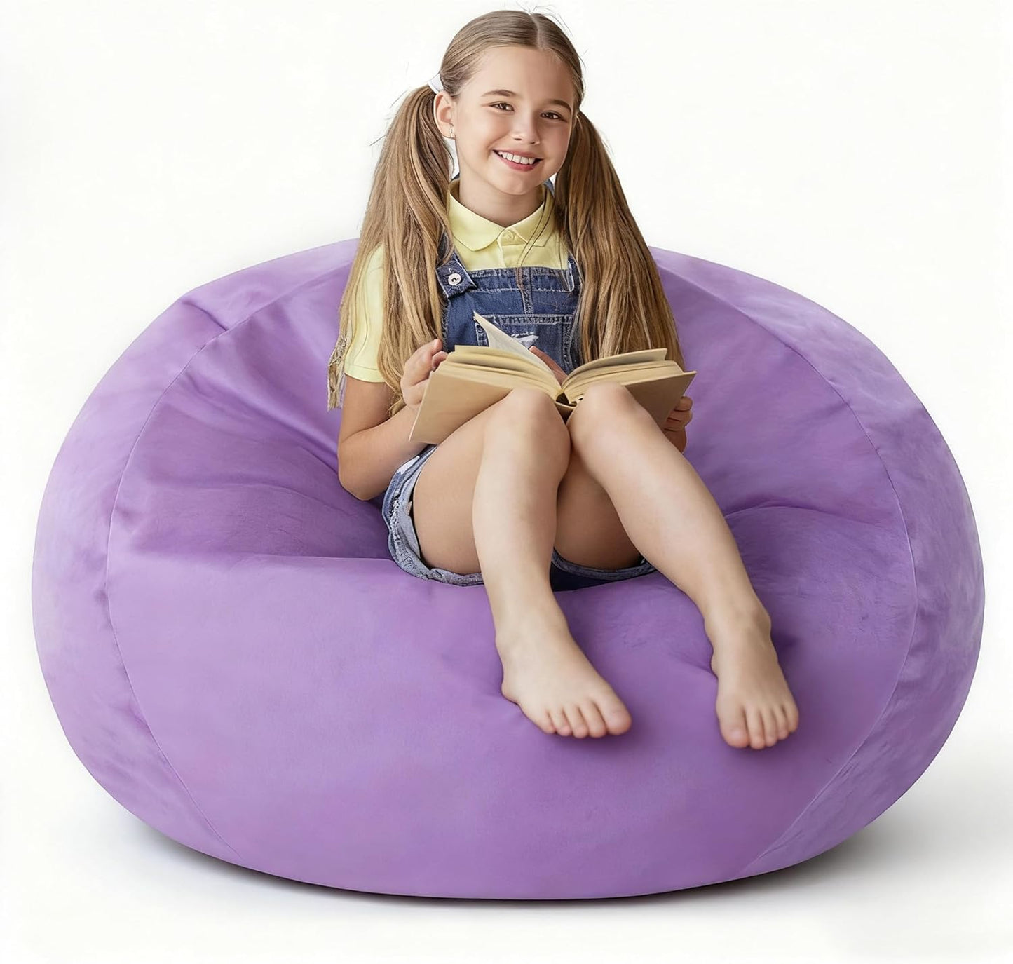 2FT Bean Bag Chair with Ultra Soft Velvet Cover Bean Bag Sofa with Memory Foam Bean Bag Chairs with Large Size Lazy Sofa for Dorm Office Living Room Bedroom Purple 2'