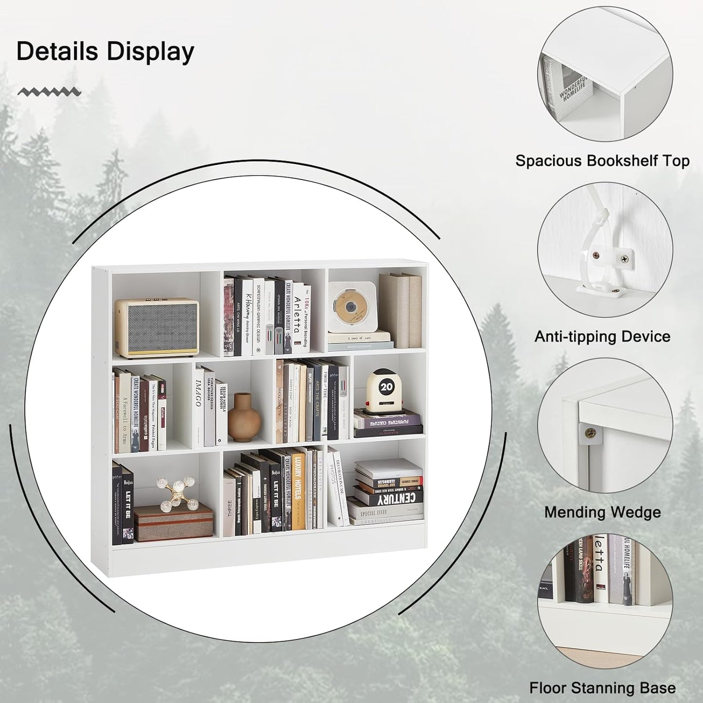 YAHARBO White 10 Cube Bookshelf,3 Tier Modern Horizontal Bookcase,Wooden Low Book Shelf Display Storage Cabinet with Base,Floor Standing Short Bookshelves Open Organizer for Bedroom,Living Room,Office