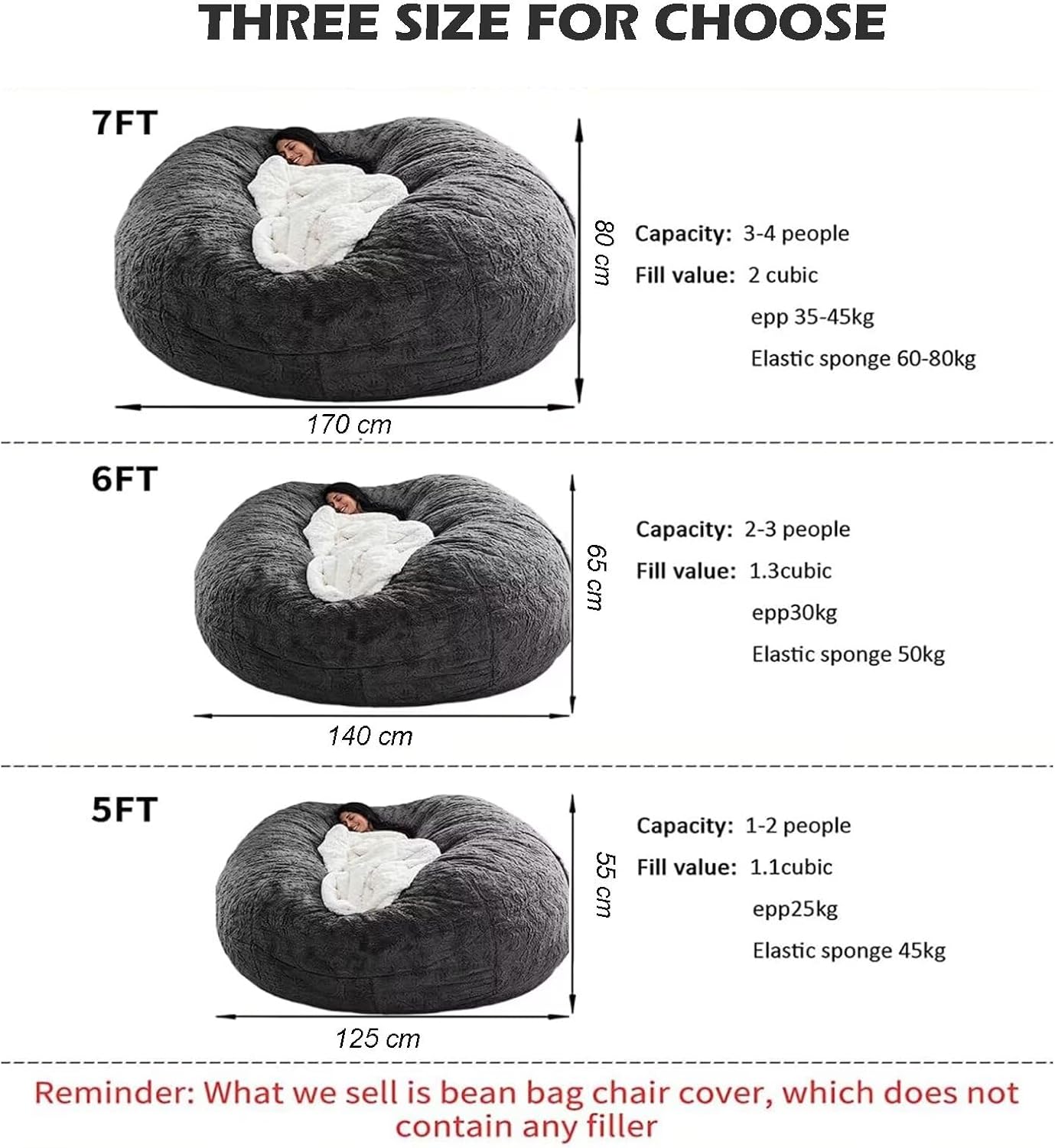 BCU 6FT Bean Bag Chair for Adults and Kids Without Filler Giant Stuffed Animal Storage Cover Soft Faux Fur Floor Chair Cover for Bedroom Living Room, Powder Pink