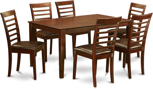 East West Furniture CAML7-MAH-LC 7 Piece Dining Room Table Set Consist of a Rectangle Wooden Table and 6 Faux Leather Kitchen Dining Chairs, 36x60 Inch, Mahogany