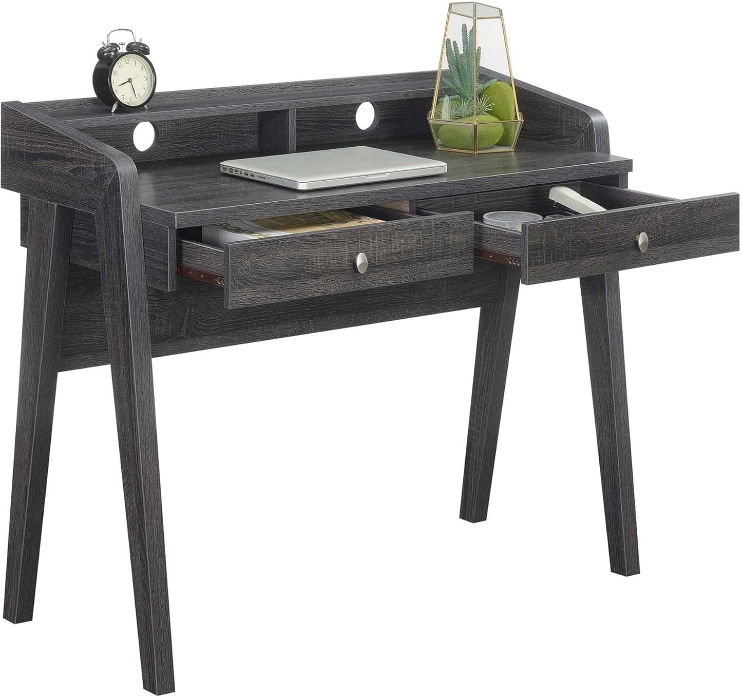 Convenience Concepts Newport Deluxe 2-Drawer Desk with Shelf, Weathered Gray