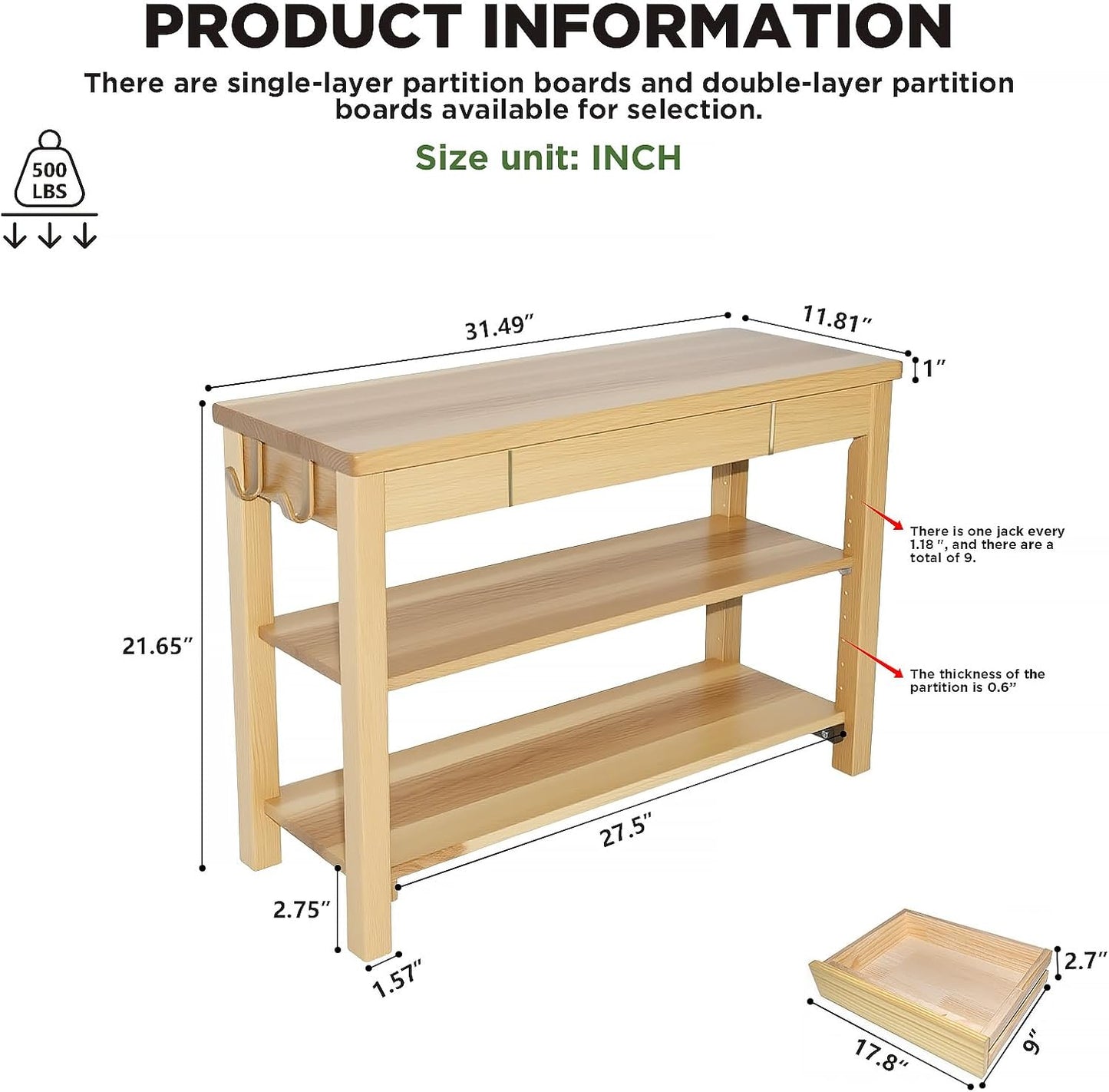 Wood Shoe Bench Entryway with Drawer: 2-Tiers Wooden Storage Shoe Rack with Bench Seat, Compact Mid-Century Modern Design for Entryway, Hallway, Closet, Front Door Entrance, Foyer