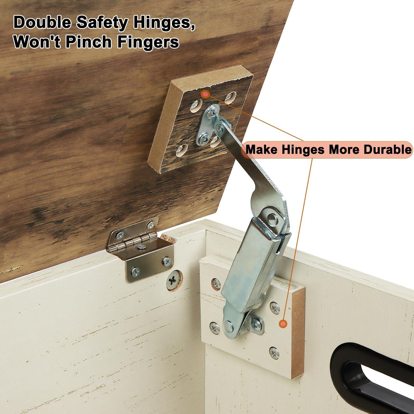 39.4" Storage Chest, Wooden Storage Bench, Lift Top Toy Chest with 2 Safety Hinges, Large Toy Box, Entryway Bench for Living Room, Bedroom, Brown and Rustic White