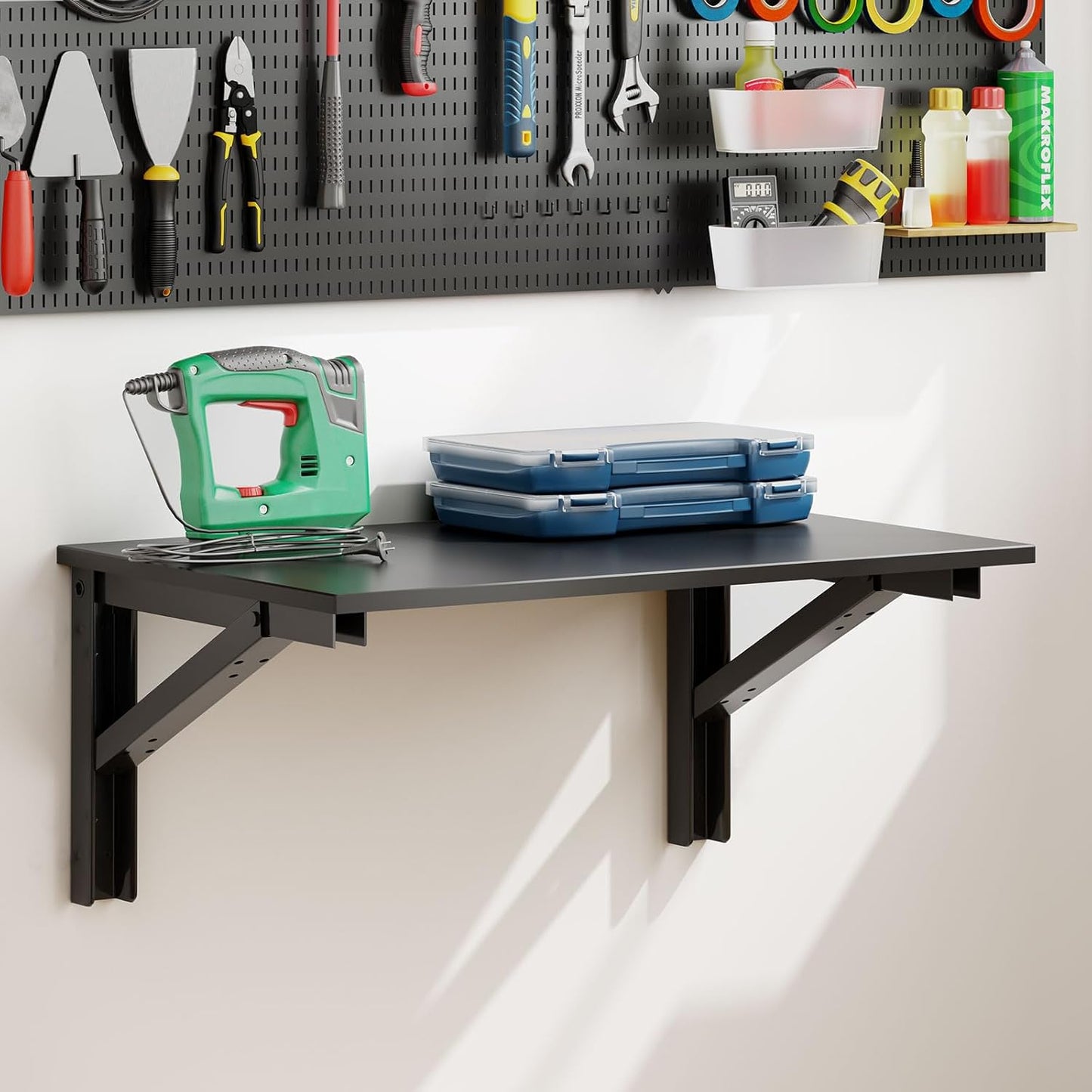 Need Wall Mounted Desk - Heavy Duty Folding Work Table Length 36" Width 20"/Small Space Hanging Desk Perfect Addition to Home/Office/Kitchen & Dining Room AC15CB(9050)