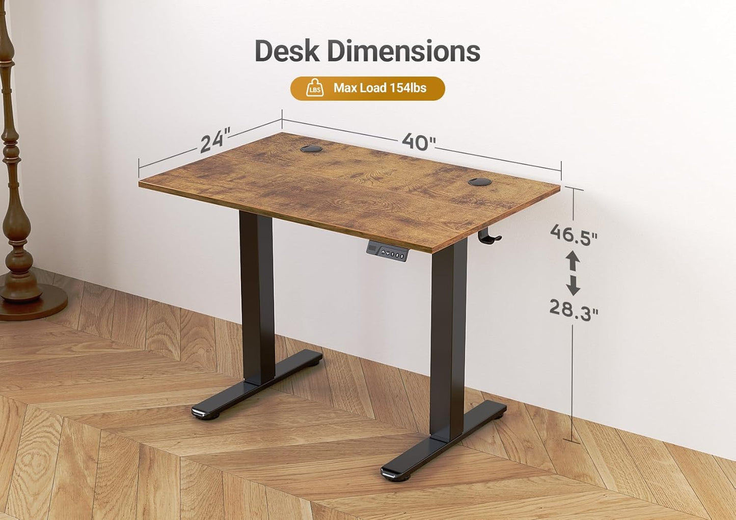 Seang Electric Standing Desk Adjustable Height, 40 x 24 Inch Sit Stand Desk with T-Shaped Frame, 3 Memory Presets & Cable Management for Home Office Computer Workstation, Black Frame/Rustic Brown Top