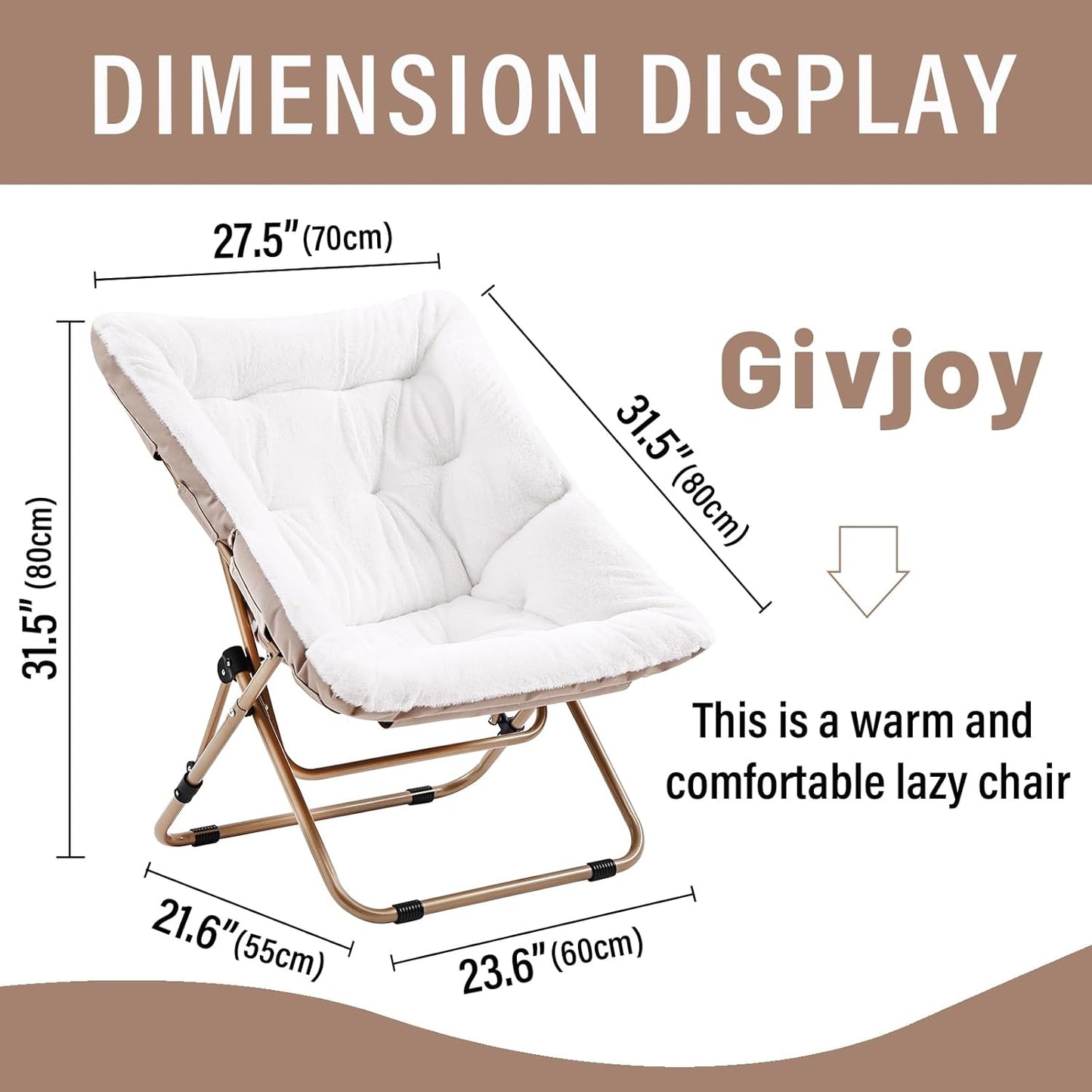 Comfy Folded Chair, Soft Faux Fur Oversized Folding Chair, Flexible Lounge Lazy for Kids Girls Teens Adults, Moon Chair for Dorm Rooms, Bedroom, Living Room