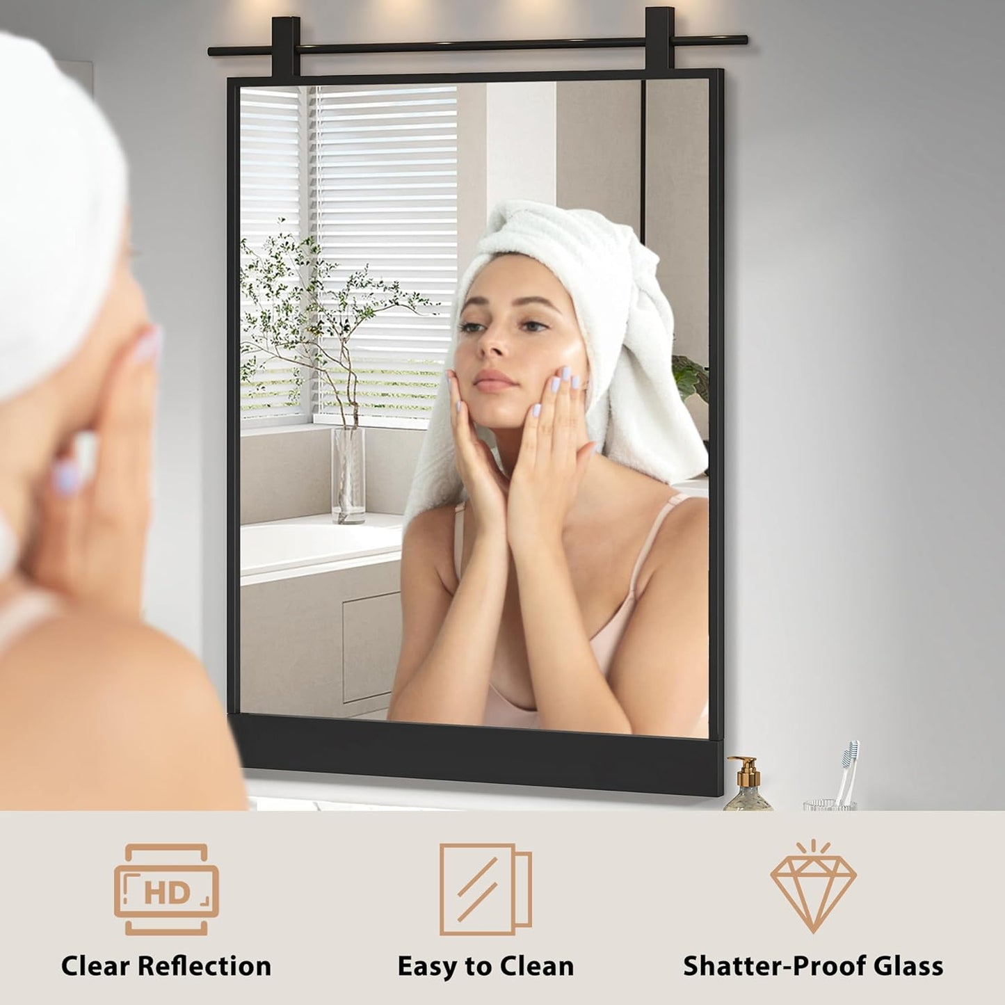 20x28 Inch Rectangle Bathroom Vanity Mirror for Wall Mounted Over Sink Farmhouse Rustic Matte Black Frame Barn Door Mirrors Foyer Entryway Decor