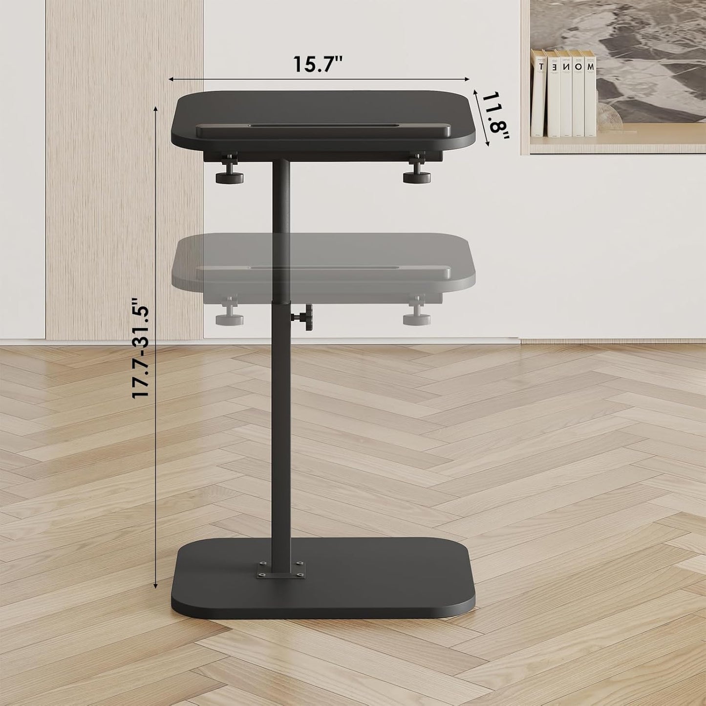 Sofa Couch Arm Table Tv Tray Small Bed Stand C Shaped Side End Tables for Living Room, Bedroom, Bedside Black