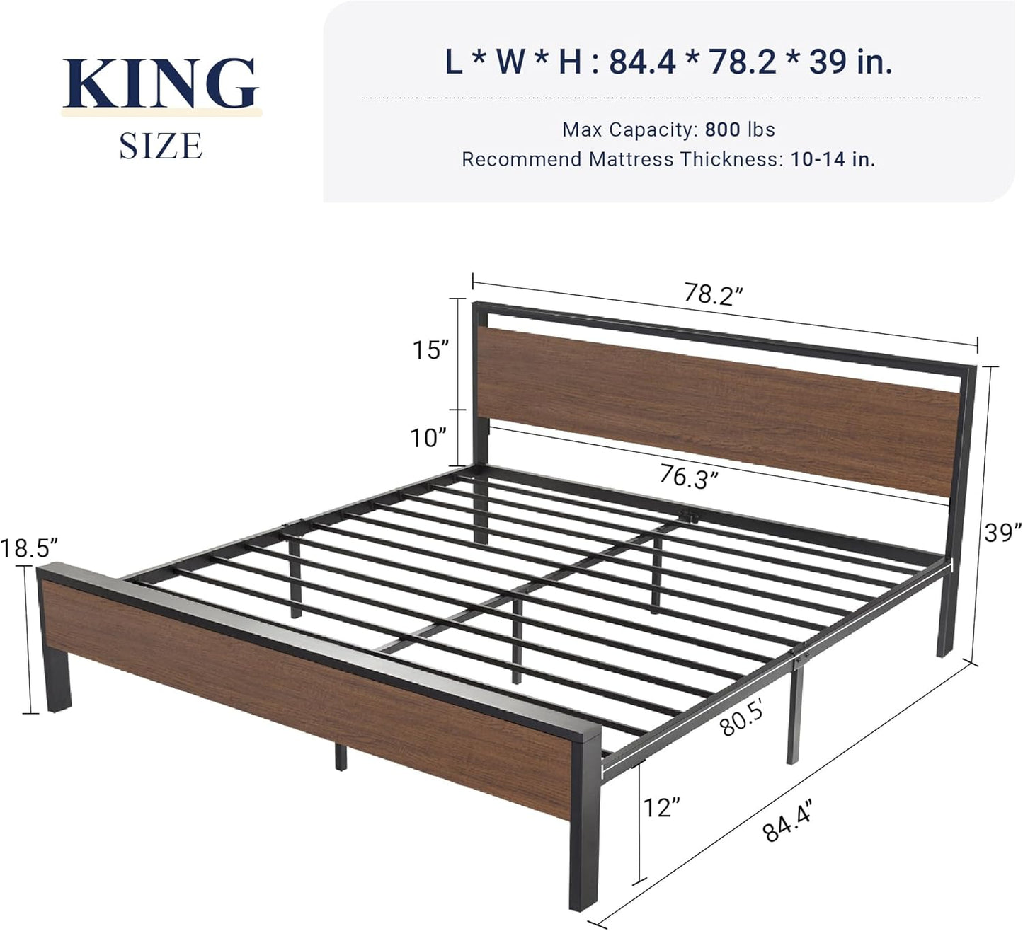 Allewie King Size Platform Bed Frame with Wooden Headboard and Footboard, Heavy Duty 12 Metal Slats Support, No Box Spring Needed, Under-Bed Storage, Noise Free, Easy Assembly, Walnut