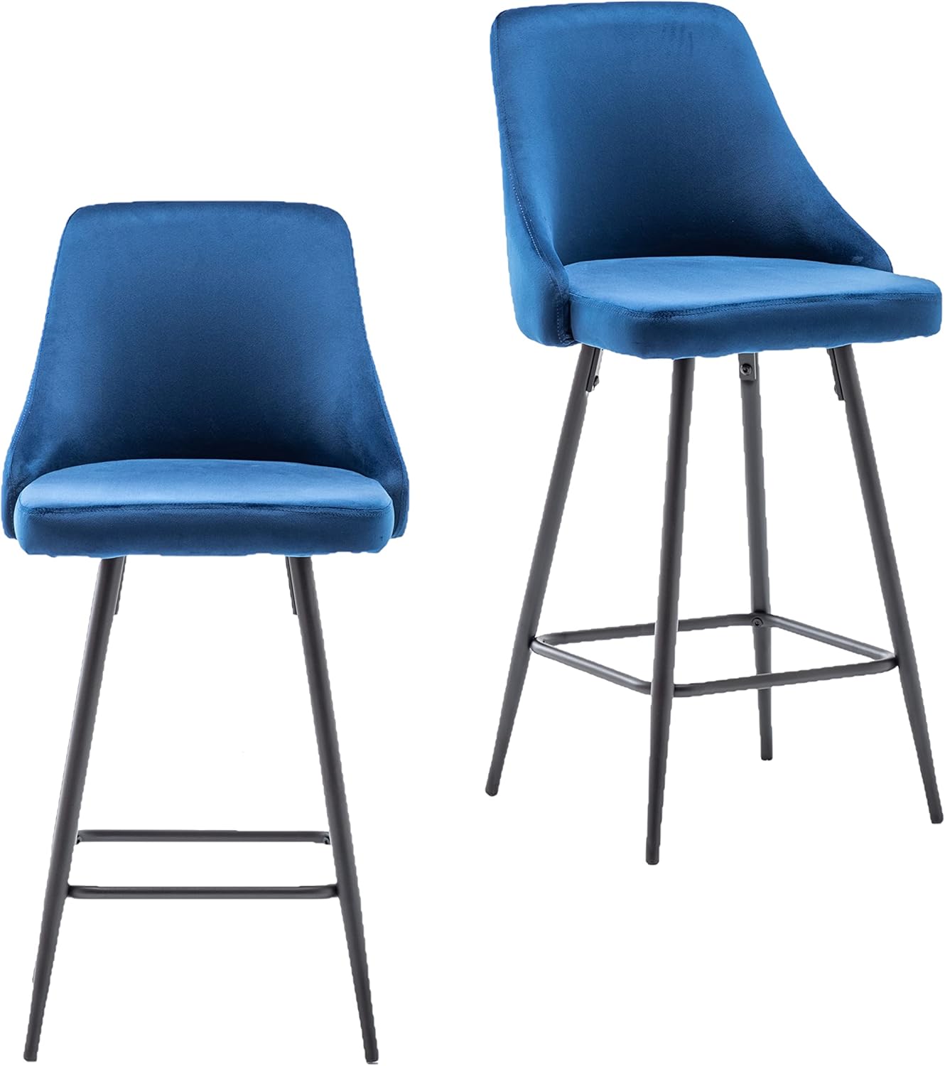 BTEXPERT Set of 2,Premium upholstered Dining 25" Seat Height, High Back Count Stool Bar Chairs, Pack Blue Velvet barstools