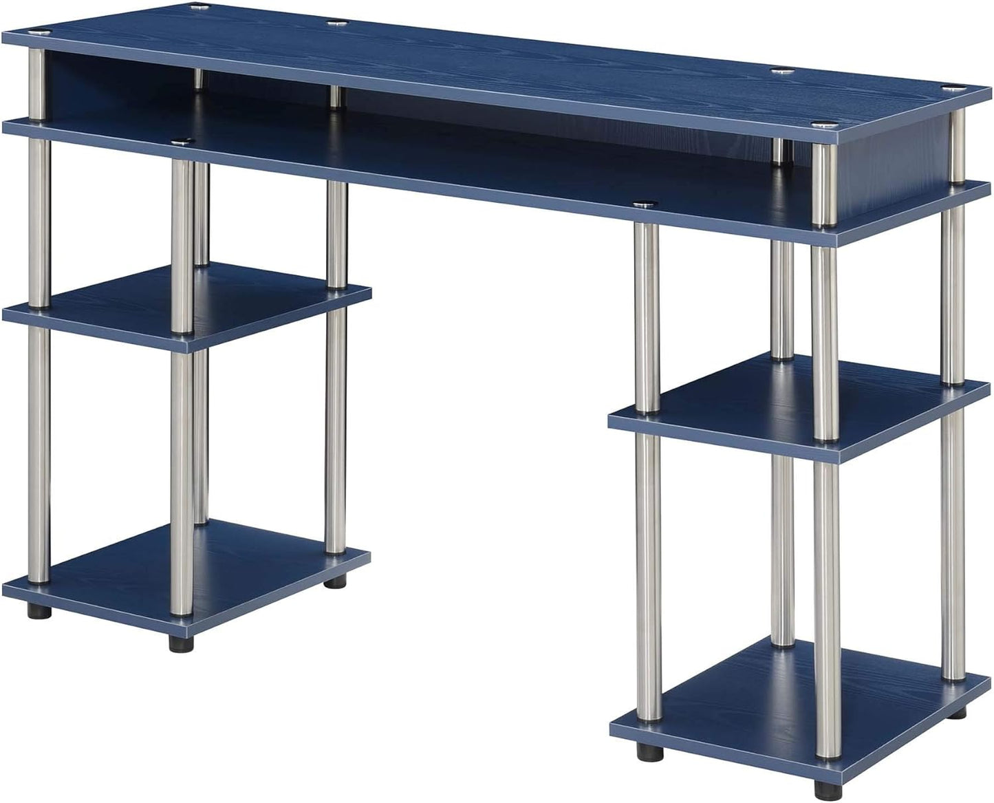 Convenience Concepts Designs2Go No Tools Desk Home Office Desk with Shelves, Corner Shelf Vanity Desk Computer Desk Nail Table for Nail Tech - 47.25" L x 15.75" W x 30" H, Cobalt Blue