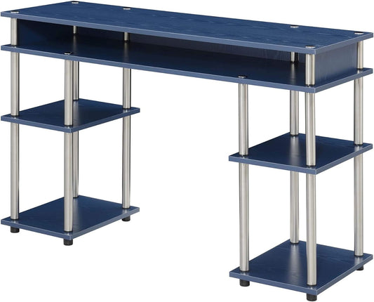 Convenience Concepts Designs2Go No Tools Desk Home Office Desk with Shelves, Corner Shelf Vanity Desk Computer Desk Nail Table for Nail Tech - 47.25" L x 15.75" W x 30" H, Cobalt Blue