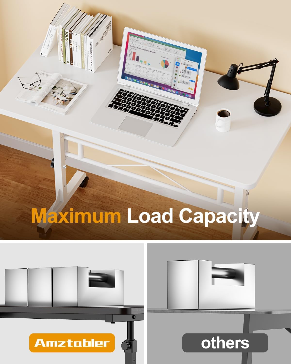 Small Standing Desk Adjustable Height, Mobile Stand Up Desk with Wheels, 32 Inch Portable Rolling Desks Computer Office Workstations for Walking Pad Treadmill White