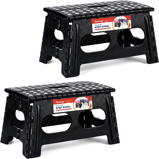 ACSTEP Foldable Step Stool for Kids and Adults,15-Inch Extra Wide 9-Inch Height Step Stool(2 Pack) More Safe and Comfortable Holds Up to 300 lbs Folding Step Stool for Bathroom, Garden, Kitchen（Black）
