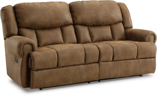 Signature Design by Ashley Boothbay Classic Faux Leather 2 Seat Manual Reclining Sofa, Dark Brown