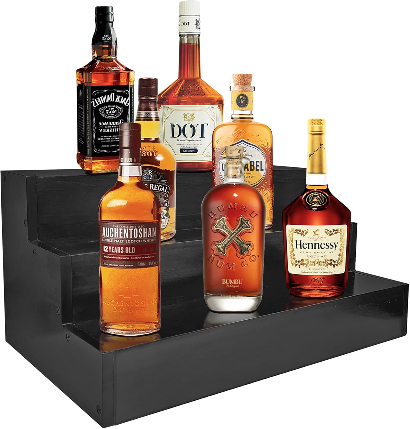 Royxen Wood Liquor Bottle Shelf 3 Tier Bar Shelf Freestanding Vintage Liquor Bar Stand for Home Bar Decor, 16" Black