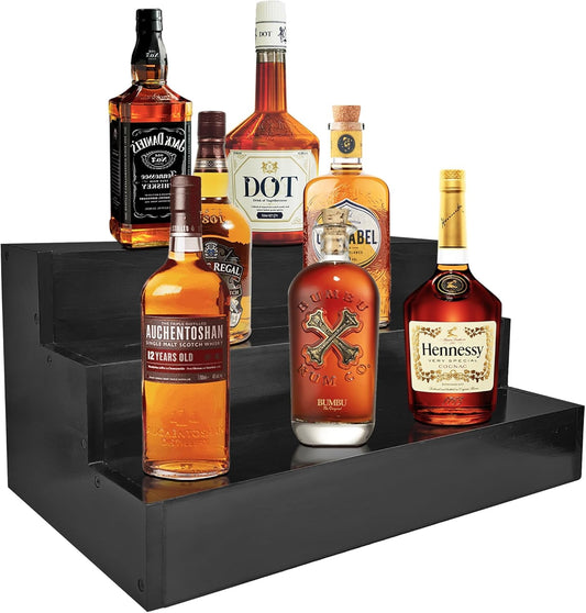 Royxen Wood Liquor Bottle Shelf 3 Tier Bar Shelf Freestanding Vintage Liquor Bar Stand for Home Bar Decor, 16" Black