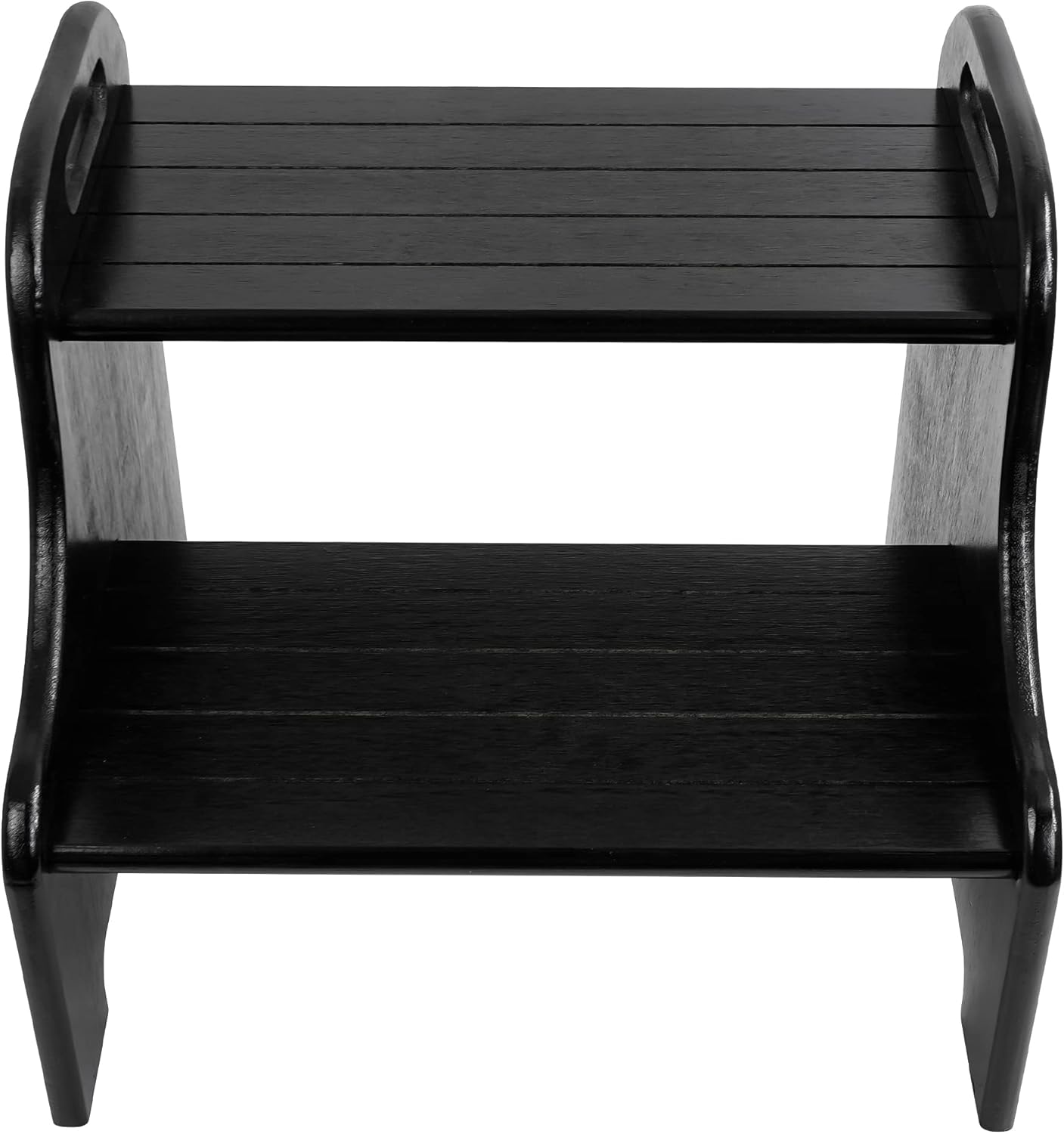 VaeFae Bamboo 2 Step Stool with Non-Slip Step Treads and 2 Cutout Handles (Black)