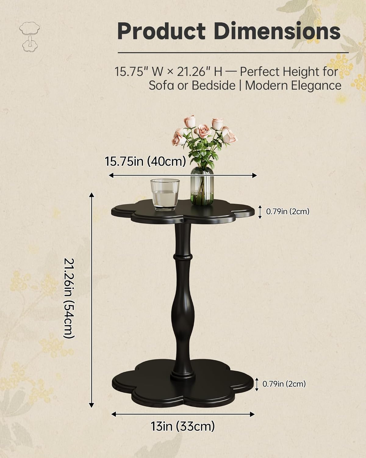 Accent Solid Wood End Table for Living Room, Small Bedside Tables Nightstand for Bedroom, Unique Pedestal Side Table, Round Wooden Tables for Drinks, Plants & Home Decor (Black)