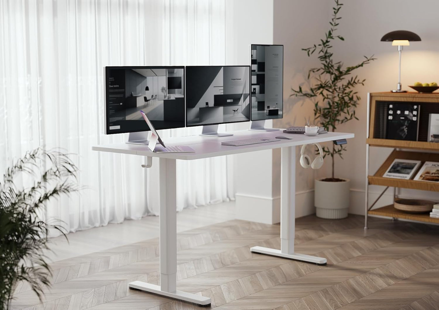 YDN Electric Standing Desk, Adjustable Height Desk 55x24 Inchs Stand up Desk, Sit Stand Home Office Desk with Splice Board, White Top