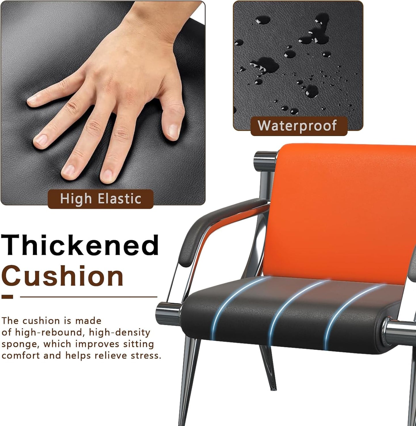 wonline 4 Seat Waiting Room Chair with Armrest PU Leather Office Furniture, Office Guest Seating Lobby Conference Reception Chairs for Airport Clinic Hospital Bank Salon Barber(Orange&Black)