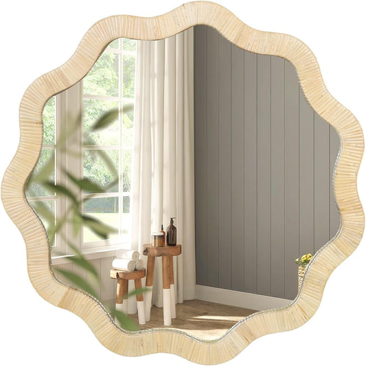 ULIKE Rattan Mirror for Wall, Bathroom 30 Inch Rustic Farmhouse Wall Decor with Handmade Wicker Frame, Boho Woven Mirror for Nursery Bedroom Living Room Entryway