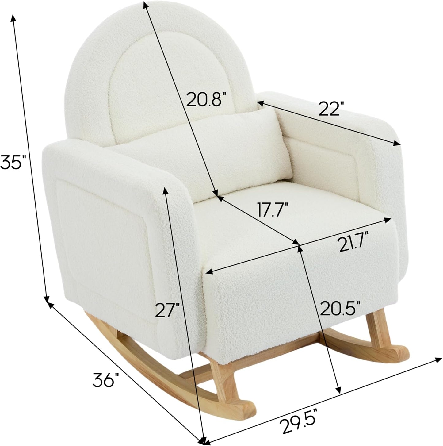 Christopher Knight Home Kiin Wooden Rocking Chair Indoor with Curved Back, Teddy Upholstered Rockers with Pillow, Comfy Accent Chair with Armrest for Bedroom, Living Room, Offices, Cream White