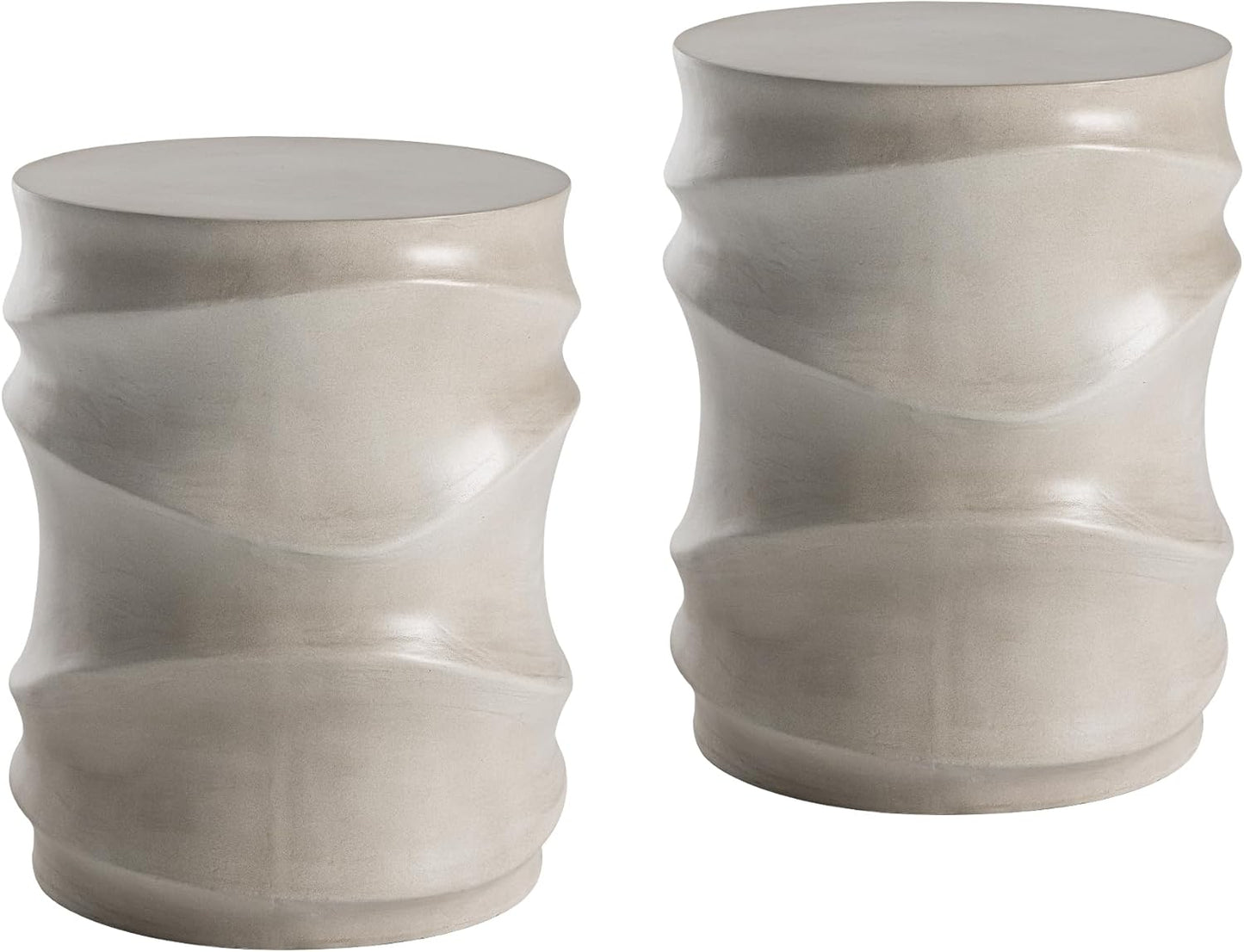 COSIEST Set of 2 Outdoor Side Table, 2 Pieces Concrete Table for Patio, Streamlined Lightweight Accent Decorative Patio Garden Stools, Plant Stand Drum Table, Round, Grey