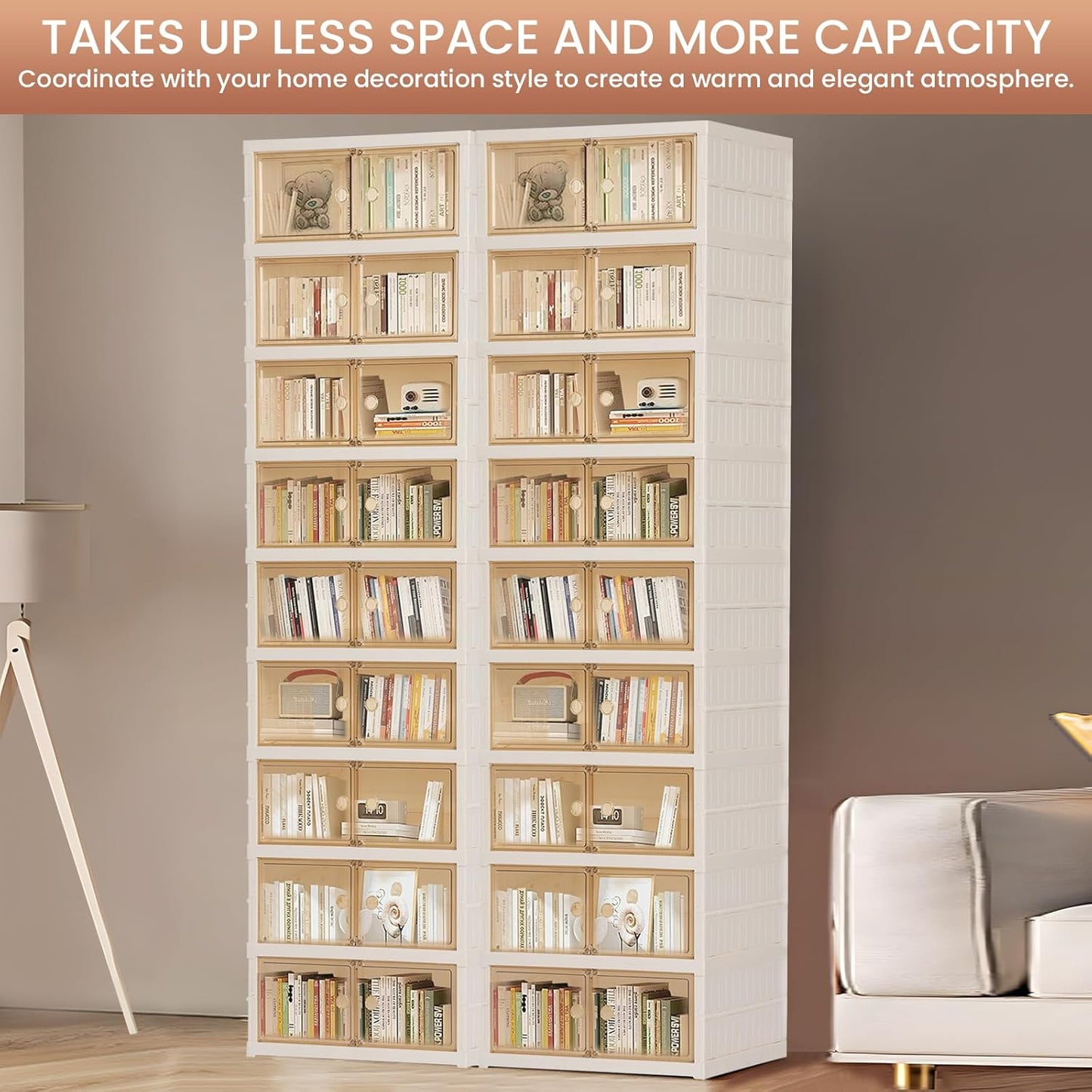 Foldable Shoe Organizer Storage Box, Portable Extra Large Folding Shoe Rack for Closet, Shoe Storage Box with Magnetic Transparent Door and Wheels, 9 Layers 18 Grids.