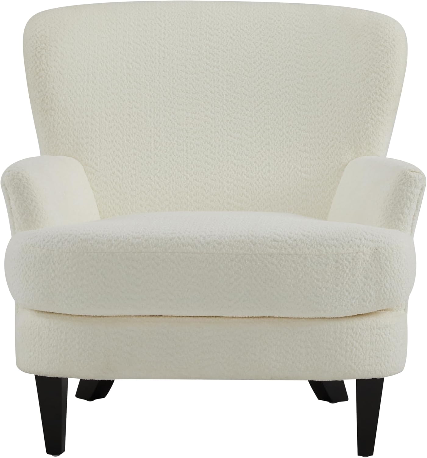 Christopher Knight Home Colby Boucle Upholstered Club Chair, Living Room Accent Chair, Wooden Frame, Flared Armrest, Plush Thick Cushion, Reading Lounge Chair, Space-Saving Furniture, Off-White+Black