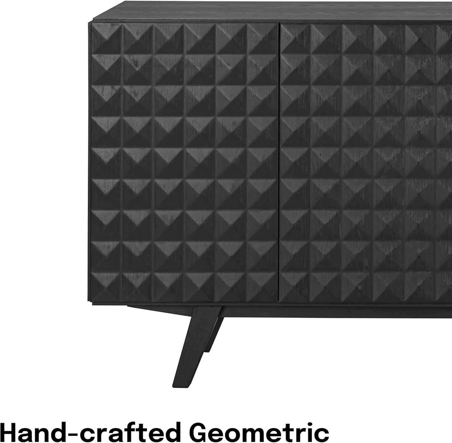 NTC Sapa Mid-Century Modern Solid Wood Sideboard – 4-Door Accent Buffet Cabinet with Carved Geometric Fronts, for Living Room, Dining Room, or Entryway, Effortless Assembly, Burnt Black