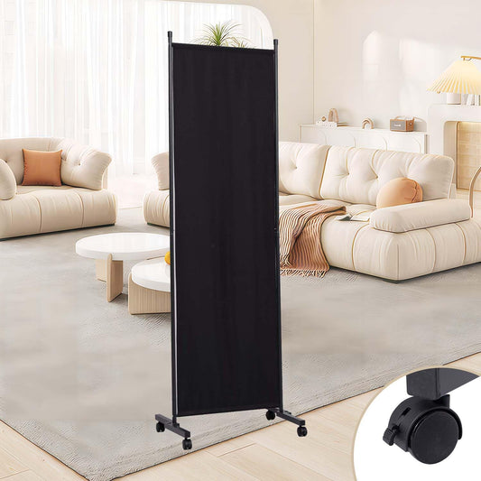 Room Divider 6 Panel Room Dividers/Wheels, Fabric Room Divider Panel for Office Room Partitions and Dividers, Portable Partition Wall Divider for Room Separation, Privacy Screen (Black, Wheel-22'')