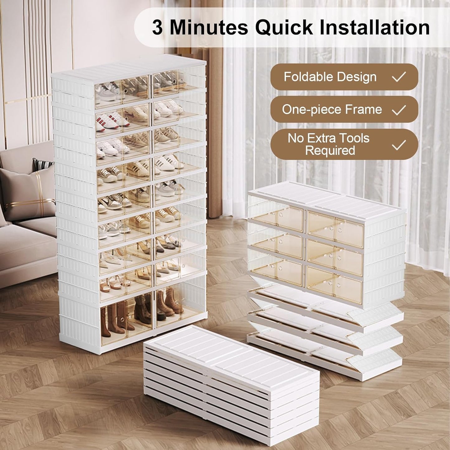 ELPHECO 9 Tier 36 Pairs Large Shoe Rack Organizer - Foldable Sneaker Cabinet Bins, Stackable Shoe Storage Shelf, Collapsible Shoe Cabinet with Double Doors for Entryway