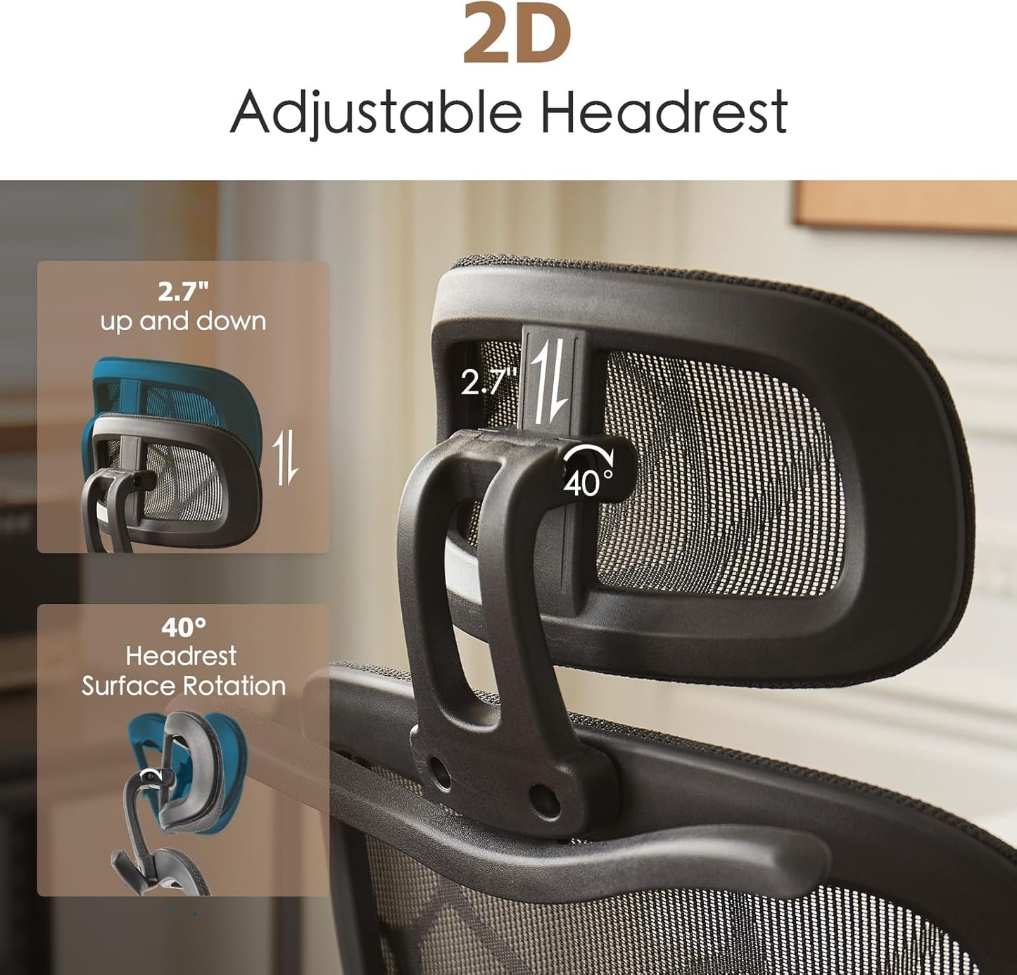 Ergonomic Mesh Office & Gaming Chair with Footrest, High Back Home Office Desk Chair, Comfortable Lumbar Support, 130° Tilt, Adjustable 3D Armrest & 2D Headrest (Black)