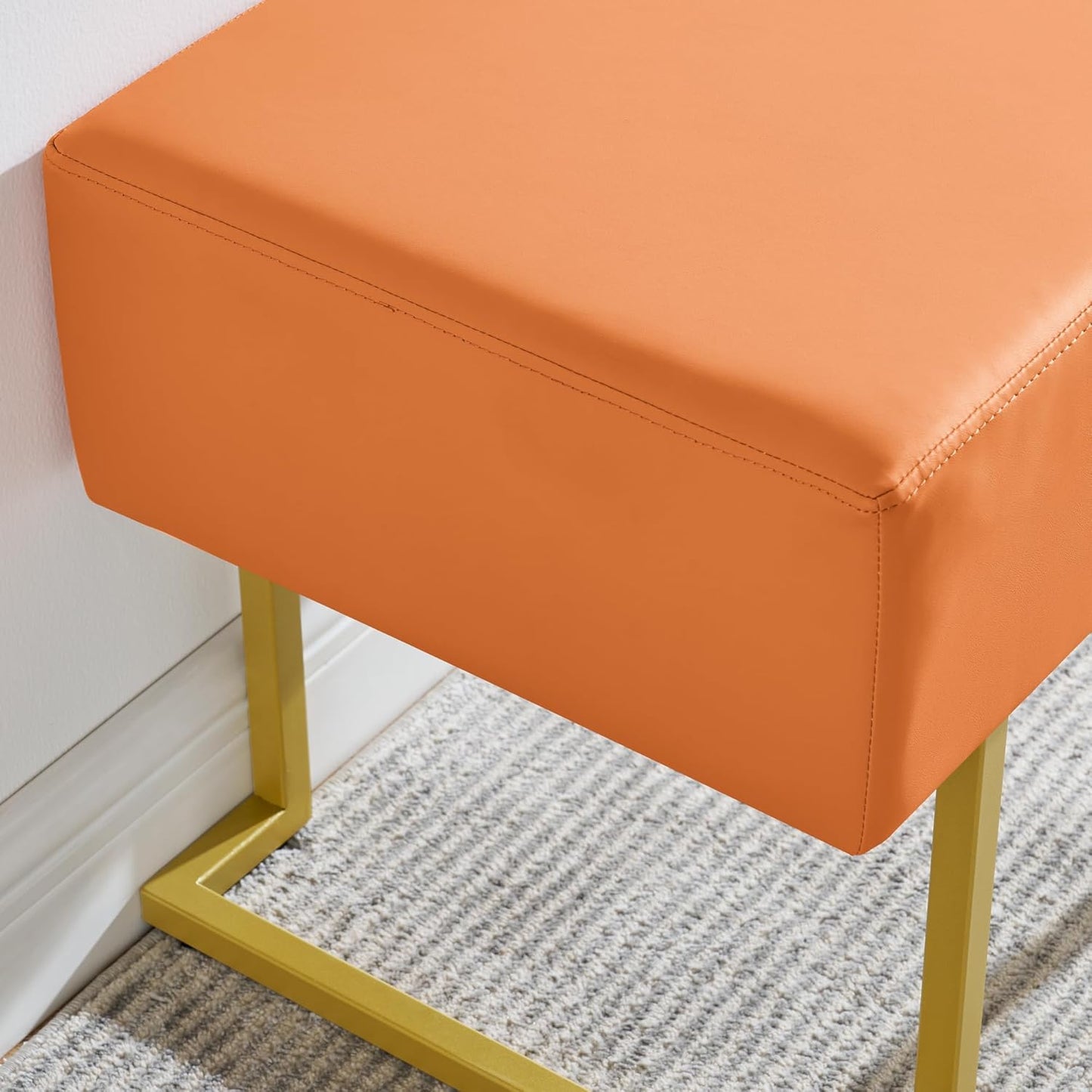 Modern Style Bedroom Single Seat Bench, Cushioned Bed end Stool, Living Room Sofa Stool, Footstool with Golden Iron Legs, Suitable for Bedroom and Living Room (Orange, 21.65"x15.74"X16.53")