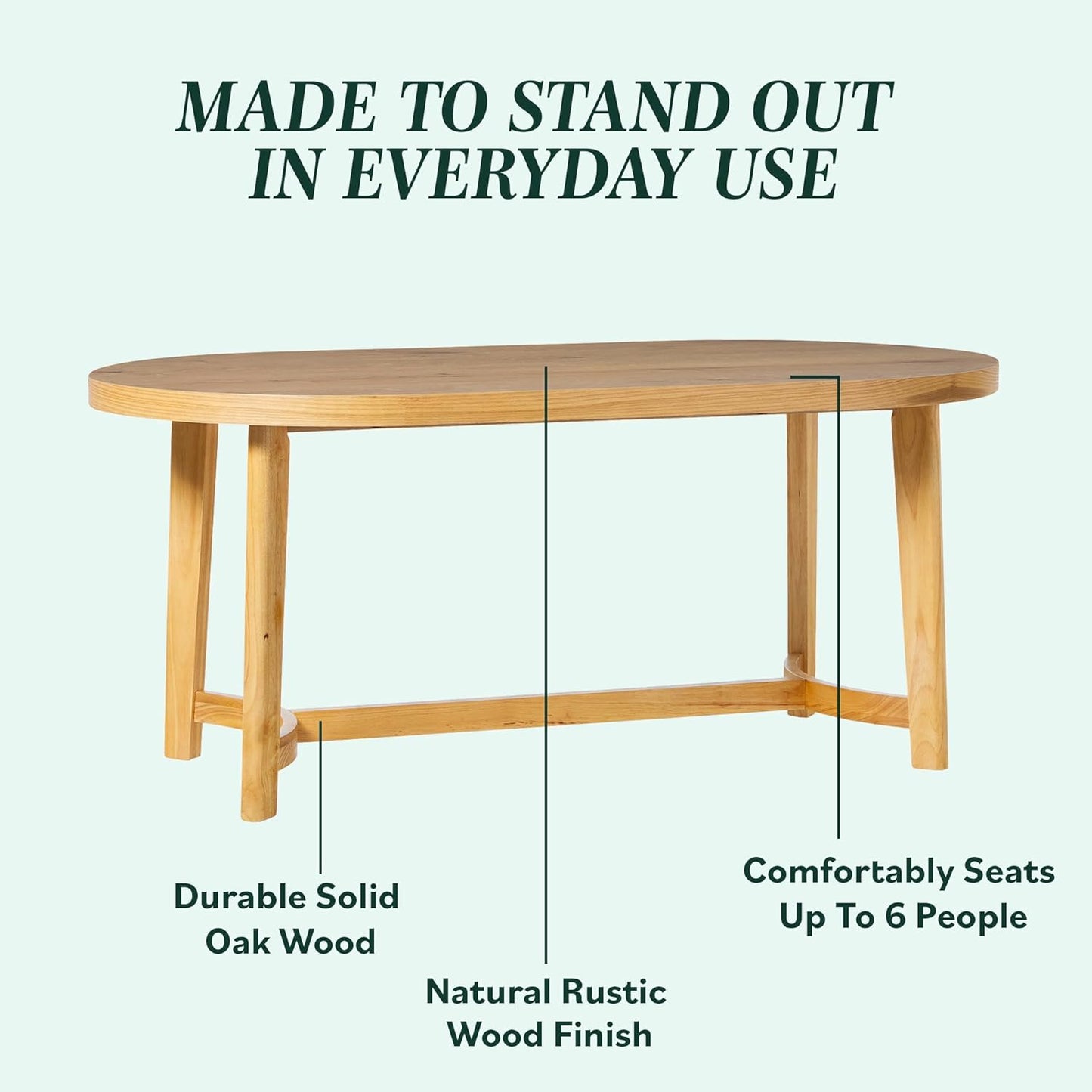 Walker Edison Modern Farmhouse Rustic Solid Oak Wood Oval Dining Table for 6 - White Oak