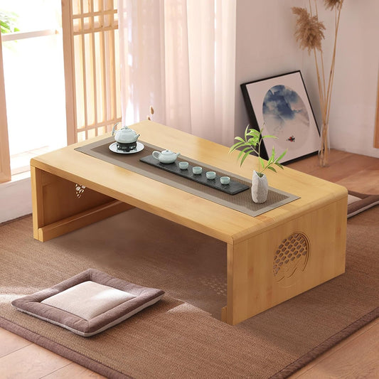 Folding Coffee Table Foldable Japanese Floor Table Low Table for Living Room,Dining Room,Tea,Tatami,Home Decoration (Log Color 39.37 * 19.68 * 12.2 INCH)