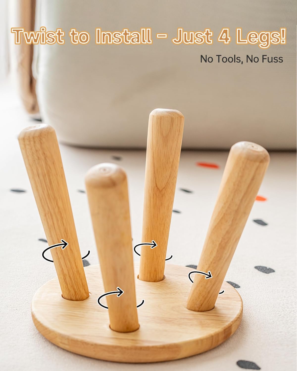 100% Solid Wood Mushroom Step Stool, Small Wooden Stool for Kids & Adults, Plant Stand & Side Table, Compact & Sturdy Footstool for Bathroom, Bedroom, Living Room, Natural (1PC)