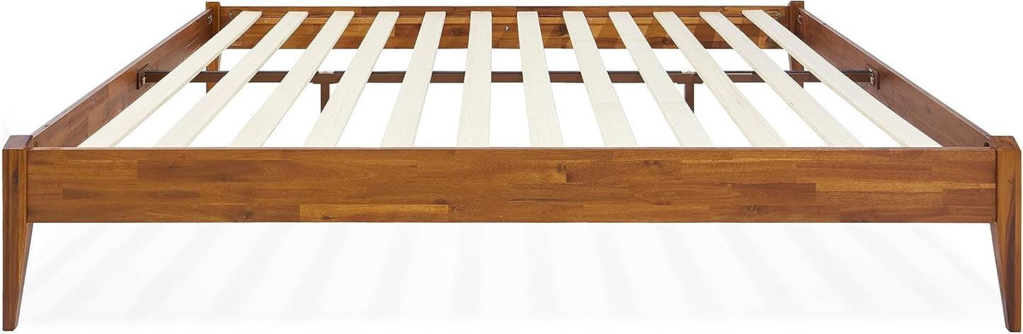 Bme Dinkee 15 Inch Signature Bed Frame Without Headboard - Modern & Minimalist Style with Acacia Wood - 12 Strong Wood Slat Support - Easy Assembly - No Box Spring Needed - Caramel, Full