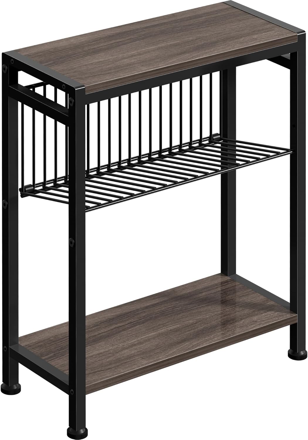 Side Table for Small Space, 3-Tier Narrow End Tablewith Magazine Holder,Slim Nightstand, Skinny Snack Couch Table in Living Room, Bedroom Study and Balcony(Ash Brown)