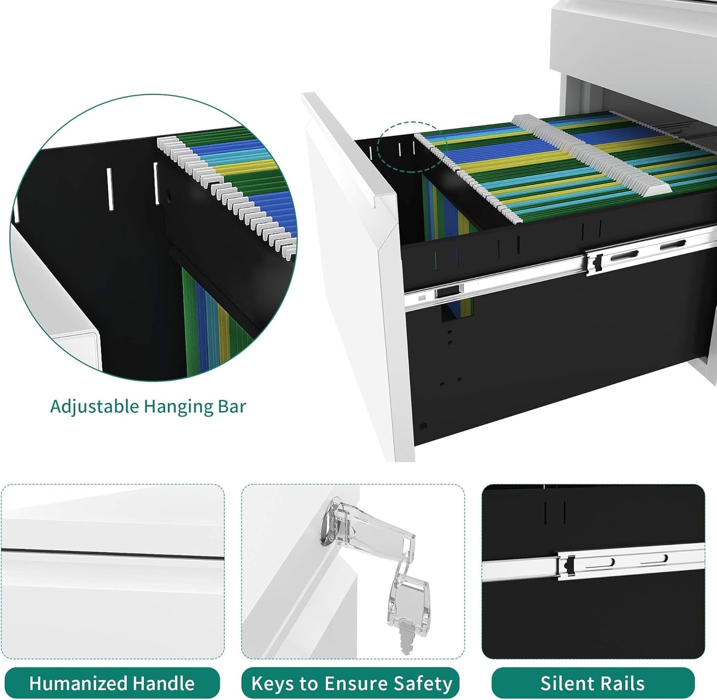 YITAHOME 3-Drawer Mobile File Cabinet with Lock, Office Storage Filing Cabinet for Legal/Letter Size, Pre-Assembled Metal File Cabinet Except Wheels Under Desk -White