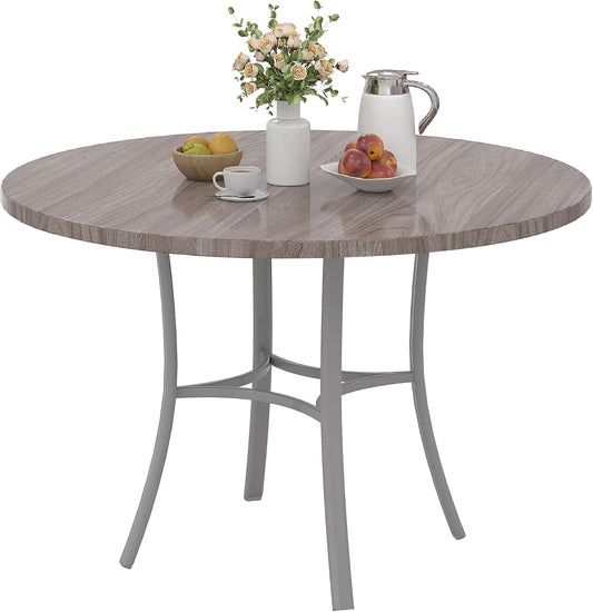VECELO 36" Round Dining Table for 4, Wood Grain Dinette with Metal Frame for Kitchen, Apartment, Home, Space-Saving, Elegant Grey