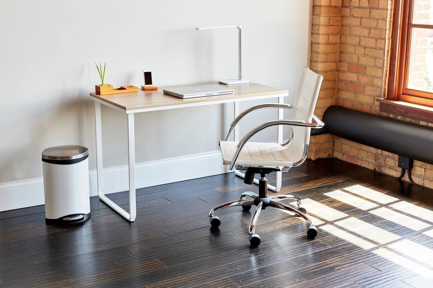 Safco Simple Design Table Desk with Sled Base, , Beech Top White Legs (1943BHWH)