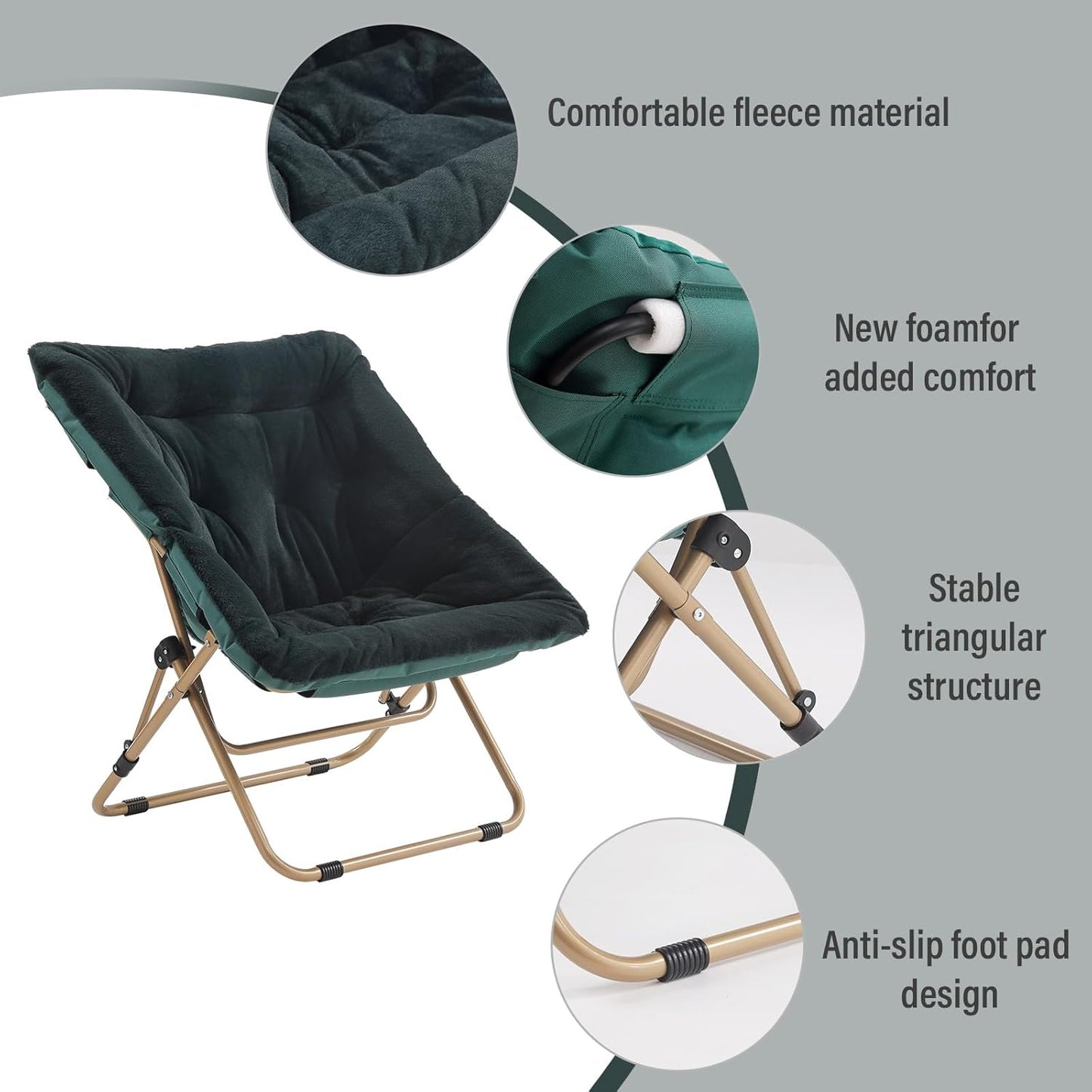 Tiita Comfy Saucer Chair, Soft Faux Fur Oversized Folding Accent Chair, Lounge Lazy Chair for Kids Teens Adults, Metal Frame Moon Chair for Bedroom, Living Room, Dorm Rooms