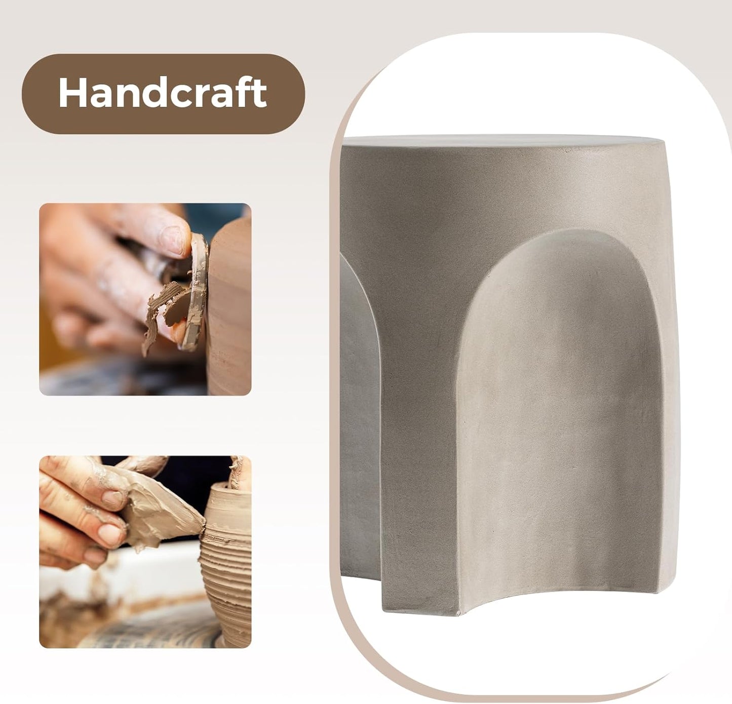 COSIEST Concrete Side Table Drum Shape,17''H Outdoor Side Table, Patio Accent Table Cement End Tables, Garden Decorative Stool, Plant Stand Drum Table, Grey