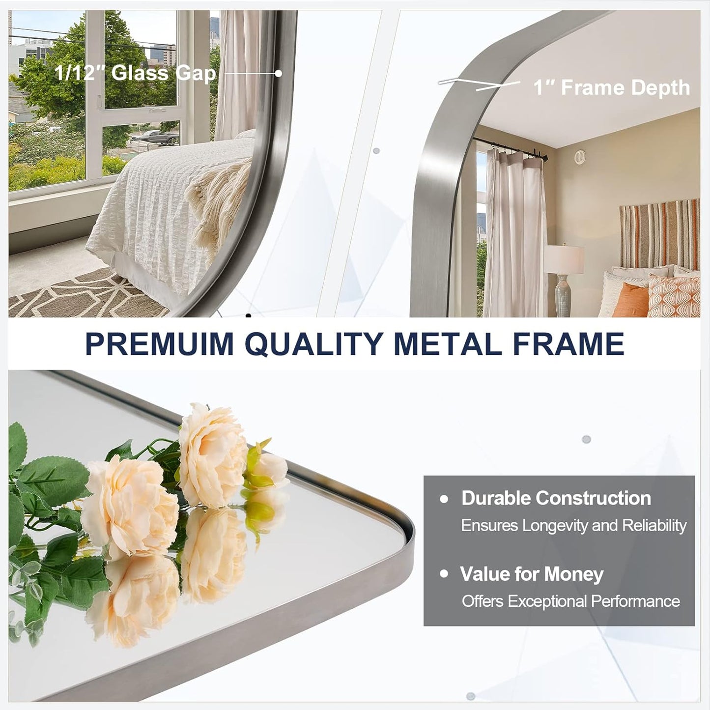 ANDY STAR Brushed Nickel Bathroom Mirror, 30x36’’ Oblong Mirror with Stainless Steel Metal Frame, Silver Oval Vanity Mirror for Over Sink, Modern Anti Rust Wall Mounted